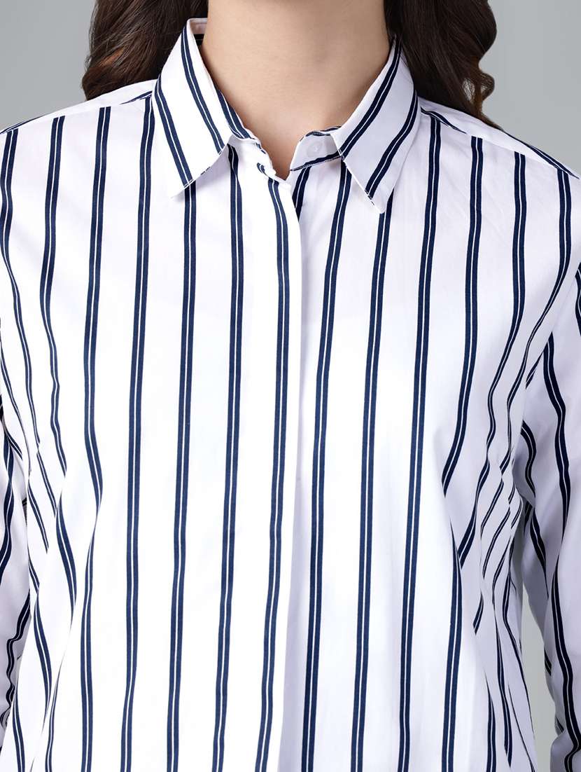 women striped collared long sleeve shirt - 22038603 -  Standard Image - 4