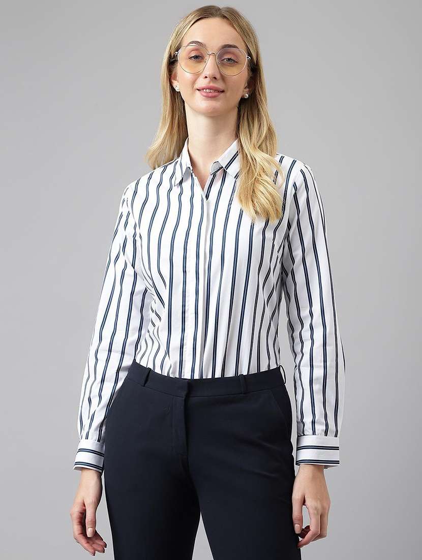 women striped collared long sleeves regular shirt - 22038604 -  Standard Image - 1