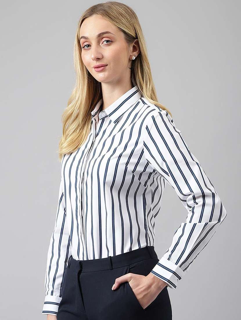 women striped collared long sleeves regular shirt - 22038604 -  Standard Image - 4