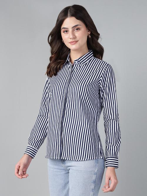women striped collared long sleeve shirt - 22038606 - Standard Image - 0