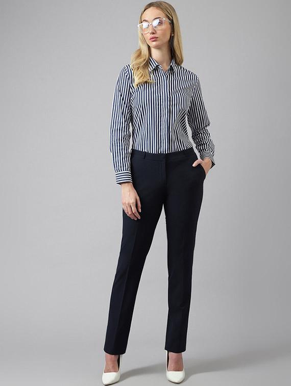 women striped collared long sleeves regular shirt - 22038607 - Standard Image - 4
