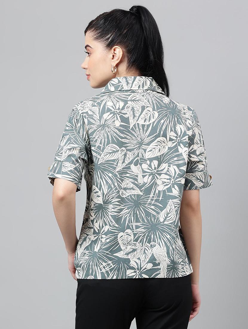 women printed lapel collar short sleeve shirt - 22038618 - Standard Image - 4