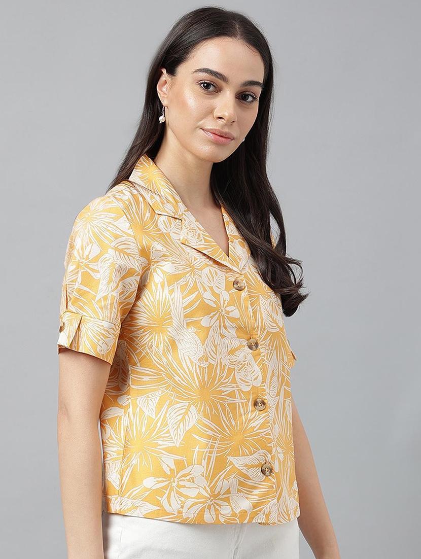 women lapel collared short sleeve regular fit shirt - 22038619 - Standard Image - 1