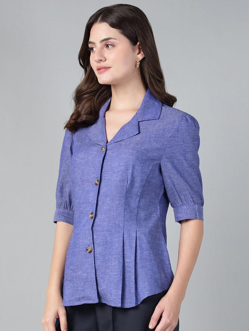 women solid lapel collar regular fit shirt - 22038621 - Standard Image - 1