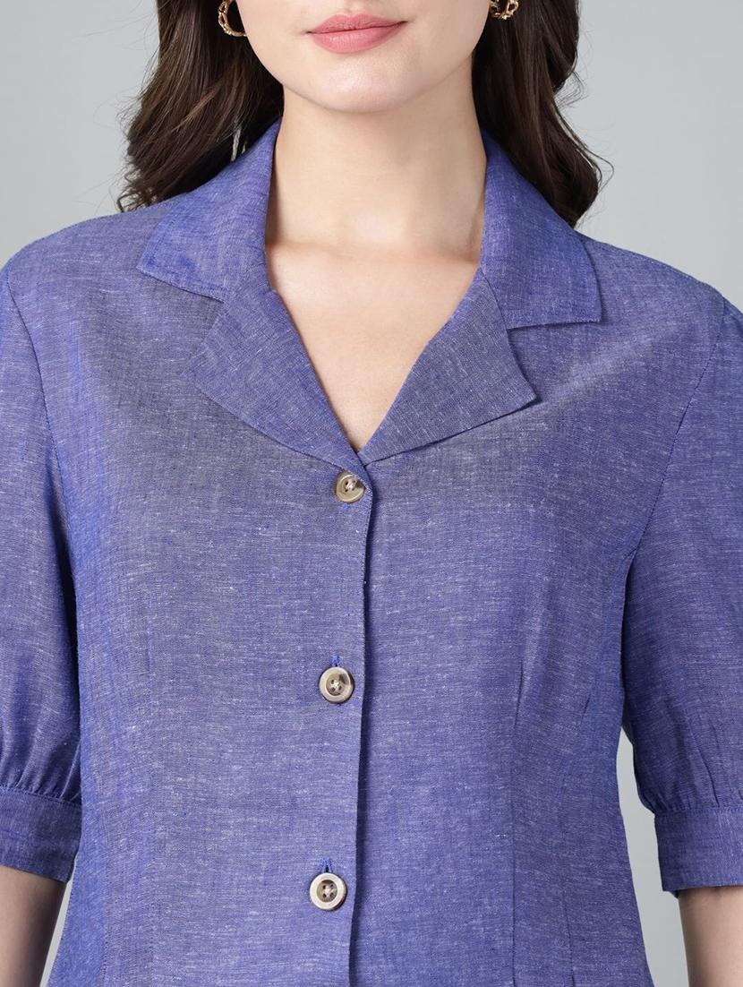 women solid lapel collar regular fit shirt - 22038621 - Standard Image - 4