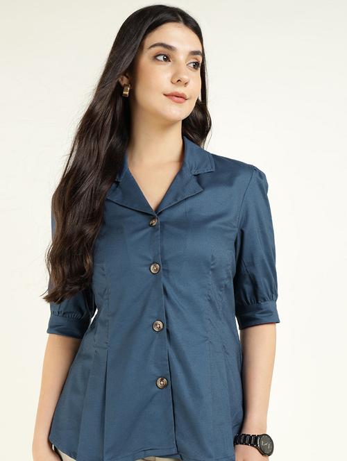 women solid lapel collar regular fit shirt - 22038622 -  Standard Image - 0