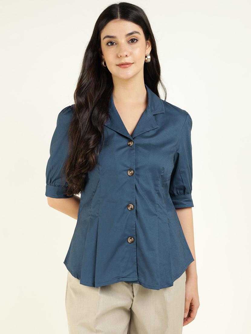 women solid lapel collar regular fit shirt - 22038622 -  Standard Image - 1