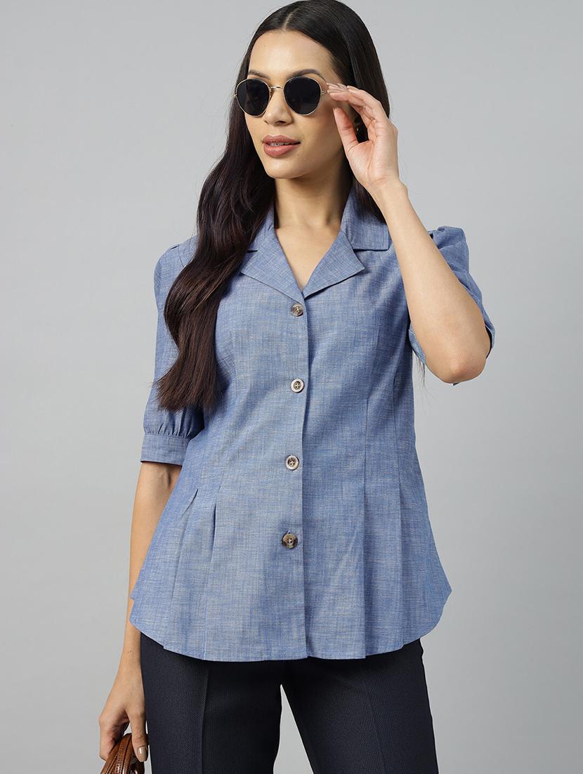 women solid lapel collar regular fit shirt - 22038624 - Zoom Image - 0