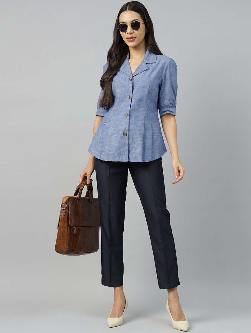 women solid lapel collar regular fit shirt - 22038624 - Standard Image - 4