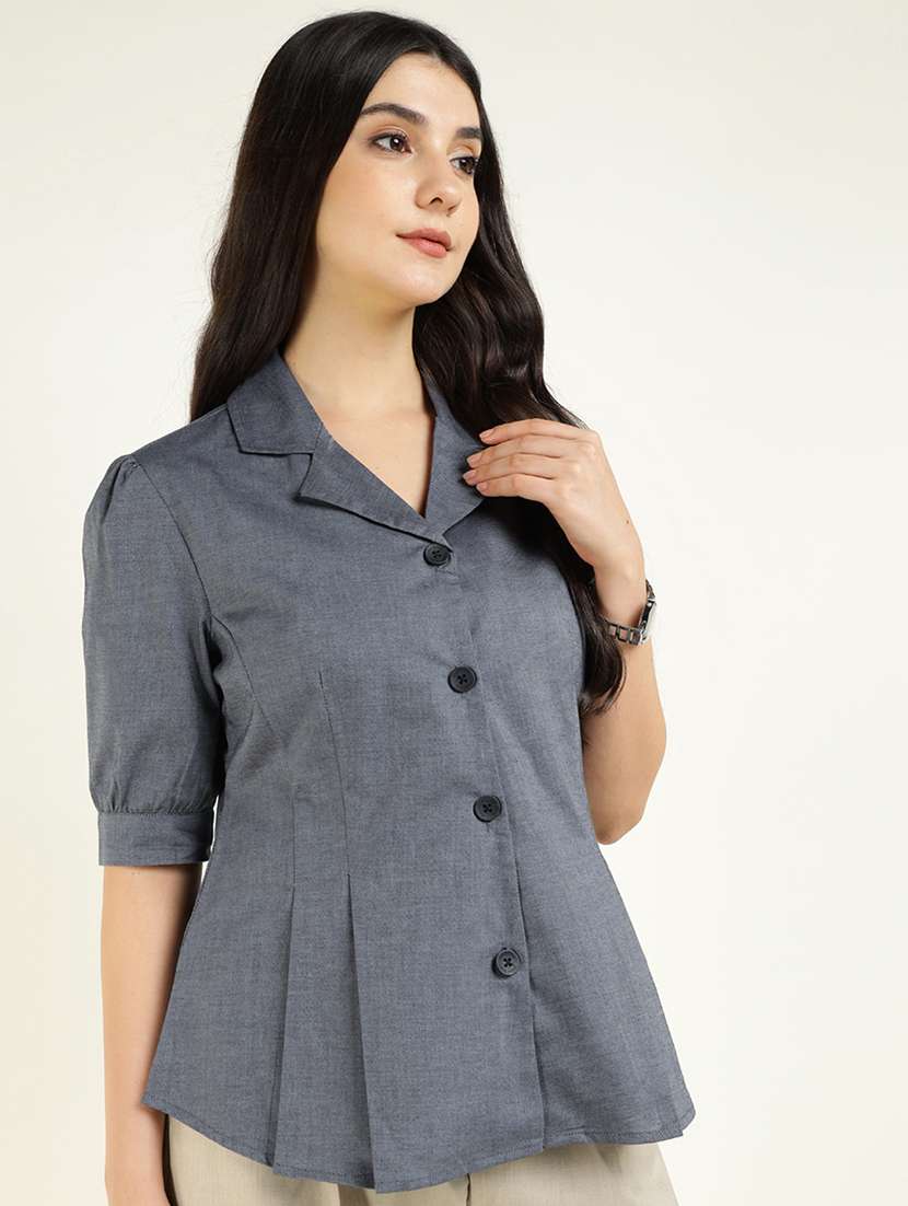 women solid lapel collar regular fit shirt - 22038627 -  Standard Image - 1