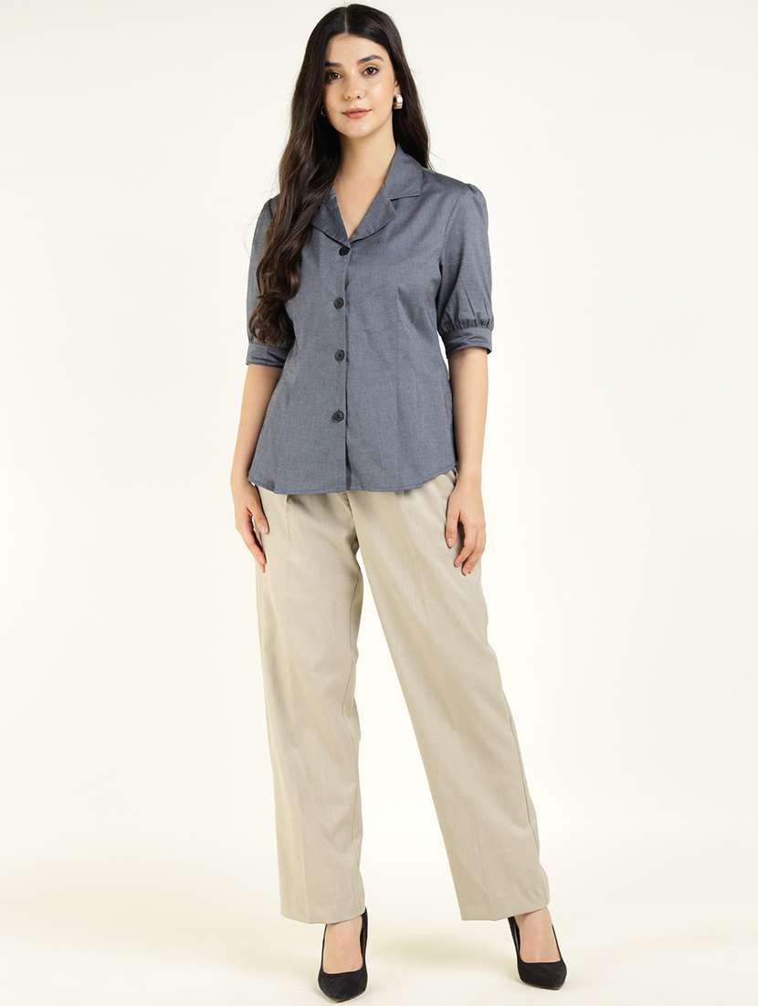 women solid lapel collar regular fit shirt - 22038627 -  Standard Image - 4