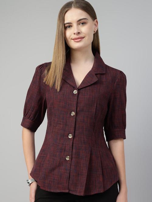 women solid lapel collar puff sleeve shirt - 22038628 -  Standard Image - 0
