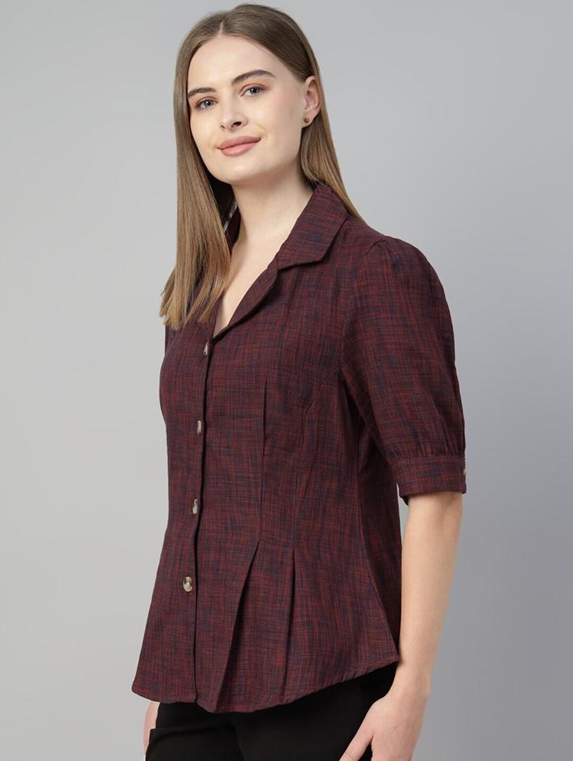 women solid lapel collar puff sleeve shirt - 22038628 -  Standard Image - 1