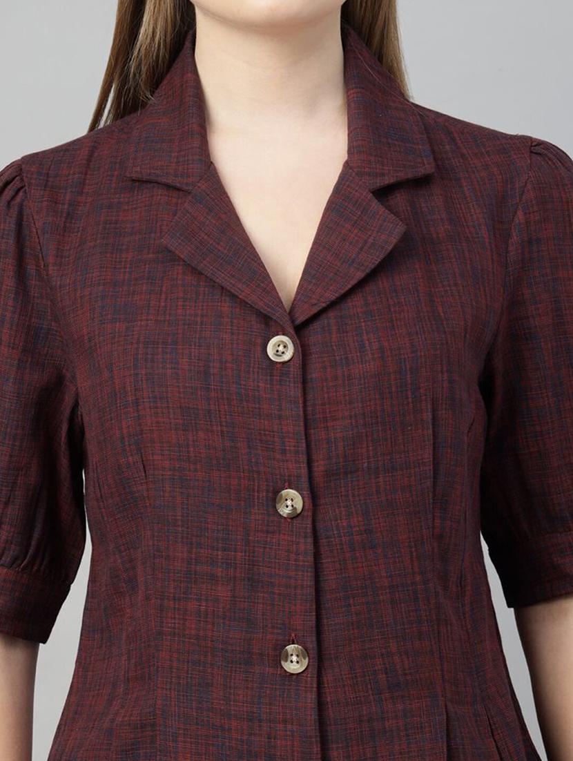 women solid lapel collar puff sleeve shirt - 22038628 - Standard Image - 4