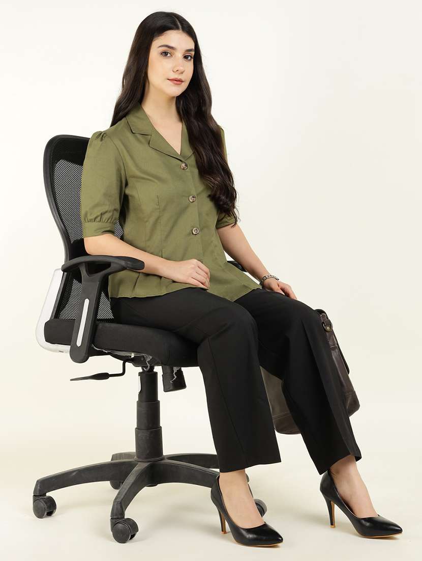 women solid lapel collar regular fit shirt - 22038629 - Standard Image - 4