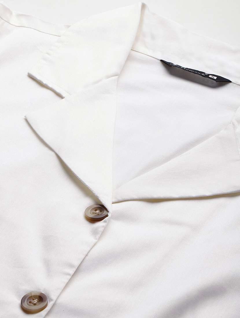 women solid lapel collar puff sleeve shirt - 22038631 -  Standard Image - 4