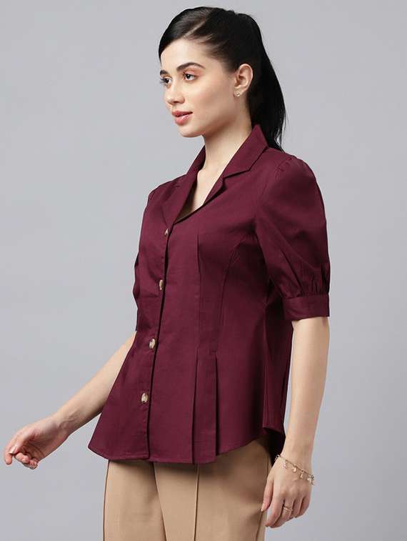 women solid lapel collar regular fit shirt - 22038635 -  Standard Image - 1