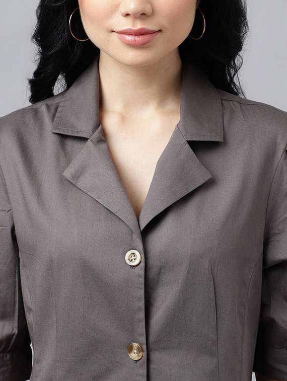 women solid lapel collar regular fit shirt - 22038636 -  Standard Image - 4