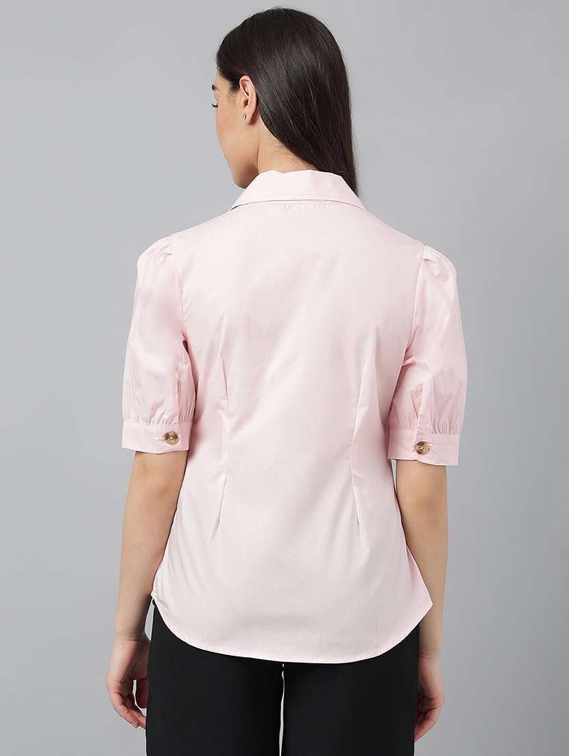 women solid lapel collar puff sleeve shirt - 22038639 -  Standard Image - 4