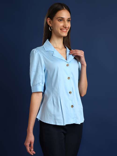 women solid lapel collar regular fit shirt - 22038640 -  Standard Image - 0