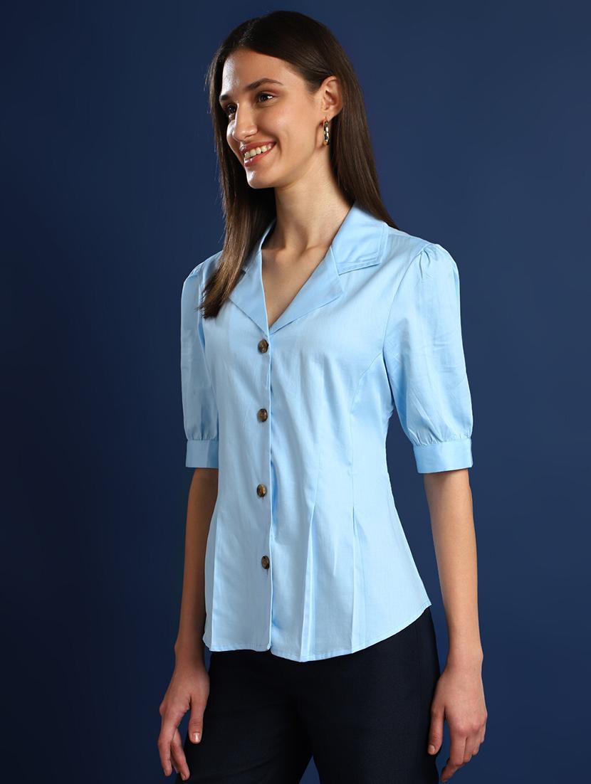 women solid lapel collar regular fit shirt - 22038640 - Standard Image - 1