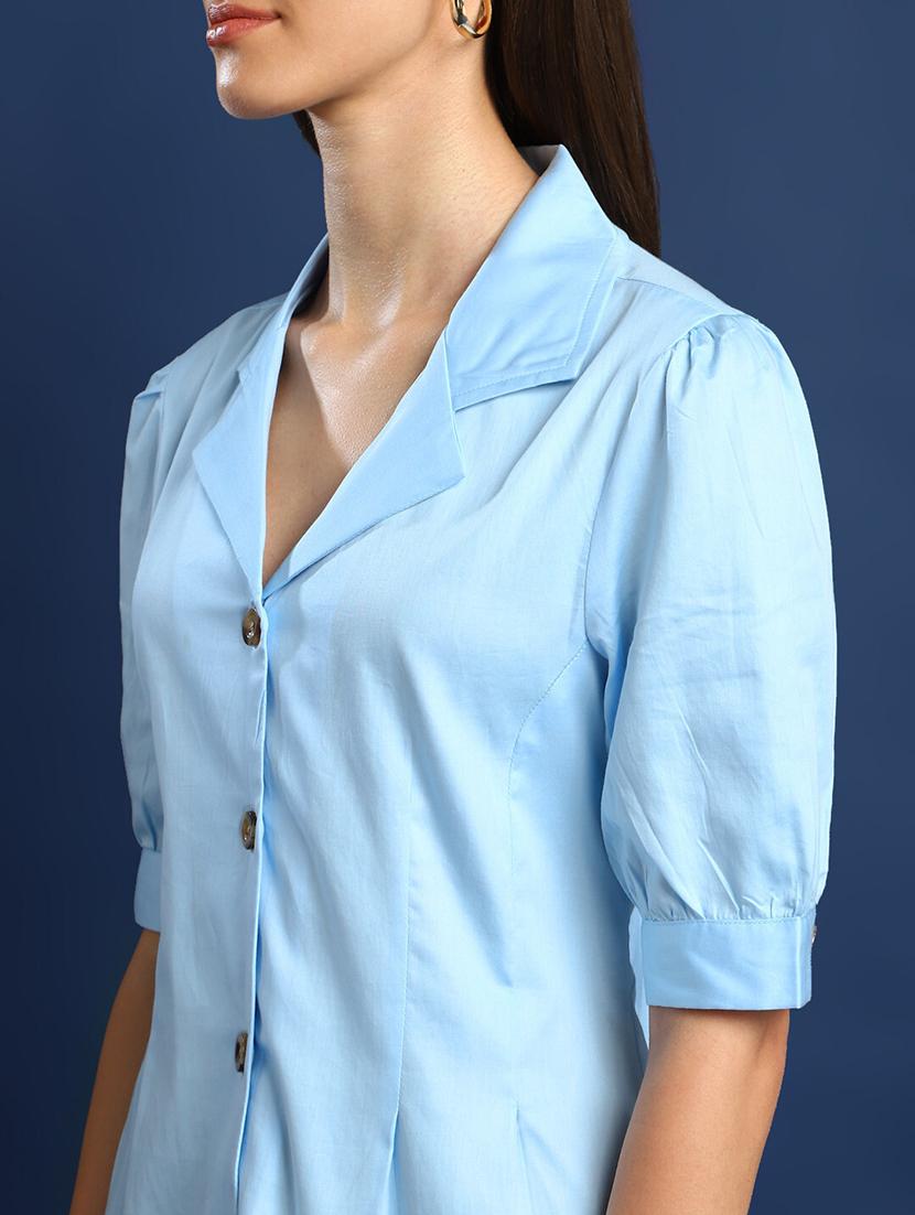 women solid lapel collar regular fit shirt - 22038640 - Standard Image - 4