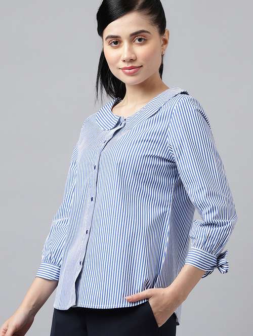women striped peter pan collar shirt - 22038643 -  Standard Image - 0