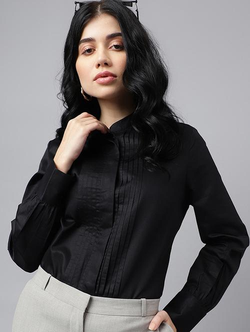 women mandarin collared long sleeve regular fit shirt - 22038644 - Standard Image - 0