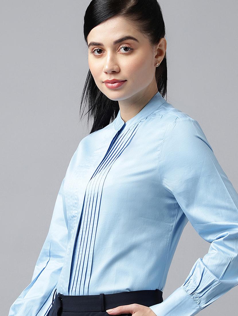 women solid mandarin collared long sleeve shirt - 22038645 - Standard Image - 1
