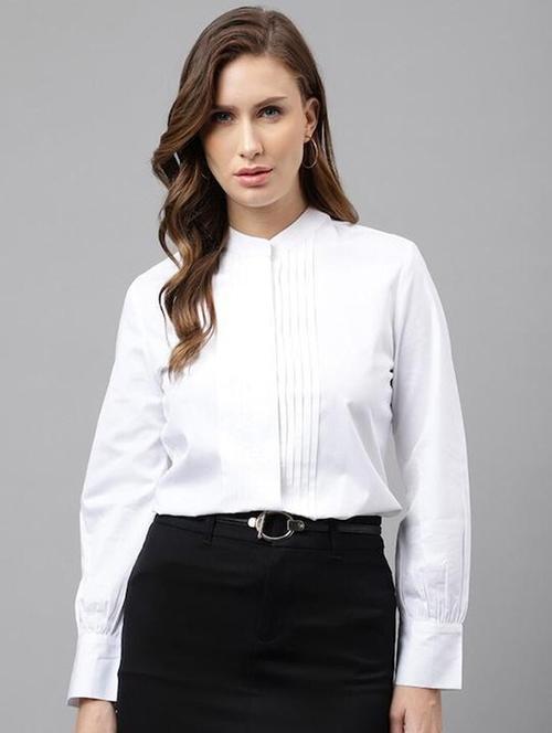 women solid mandarin collared long sleeve shirt - 22038646 - Standard Image - 0