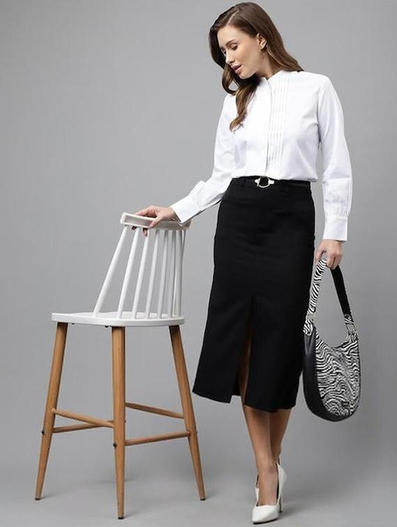 women solid mandarin collared long sleeve shirt - 22038646 - Standard Image - 4