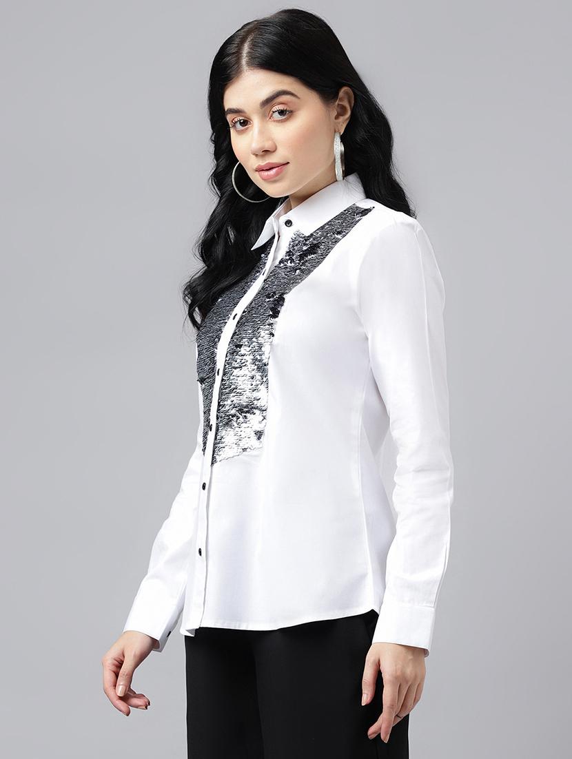 women sequined collared long sleeve shirt - 22038654 - Standard Image - 1