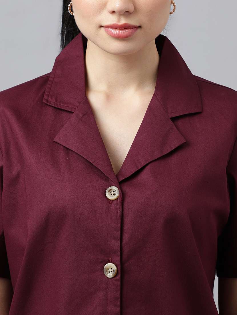 women solid lapel collar short sleeve shirt - 22038656 -  Standard Image - 4
