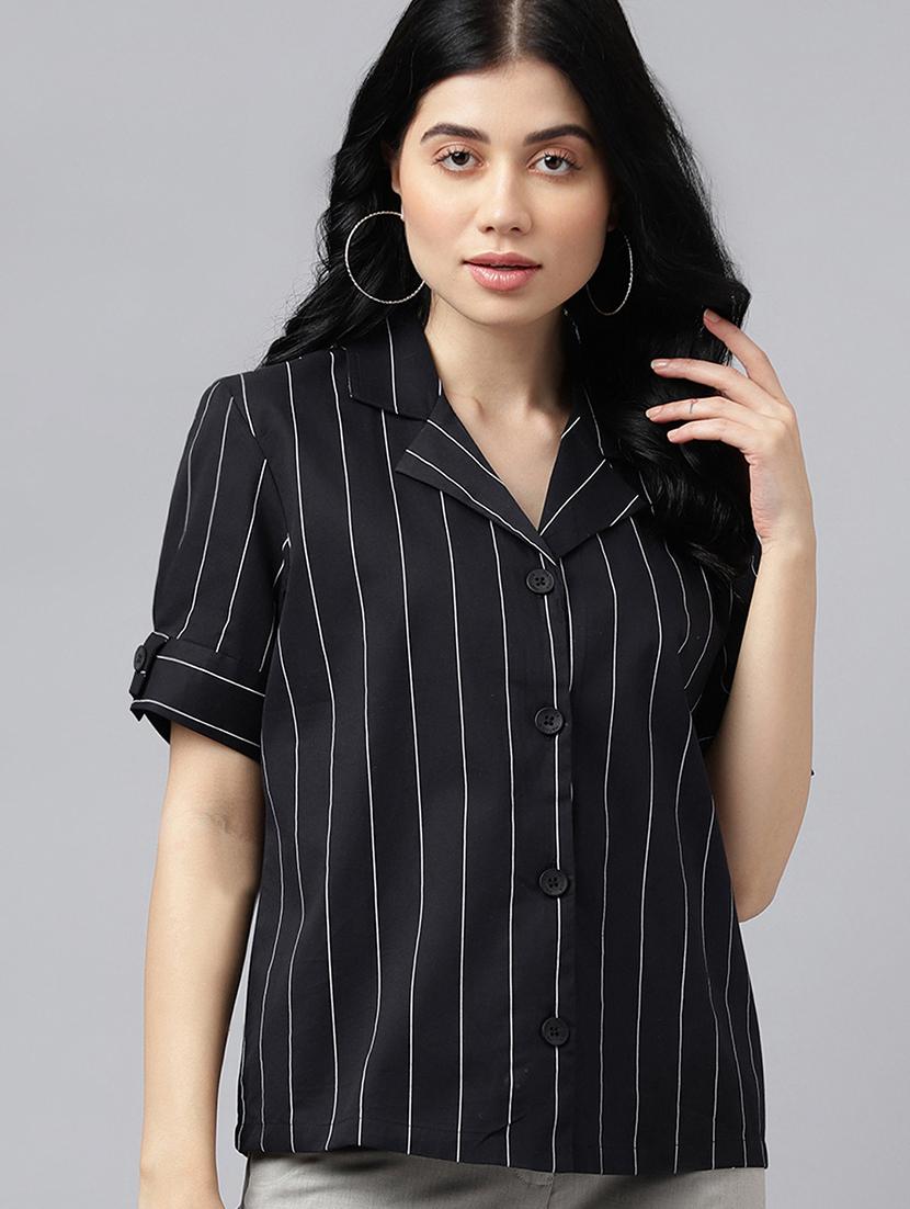 women striped lapel collar regular fit shirt - 22038660 - Zoom Image - 0