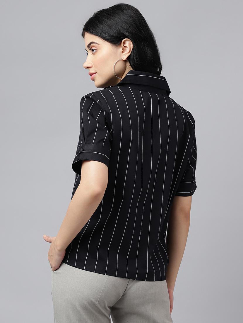 women striped lapel collar regular fit shirt - 22038660 - Standard Image - 1