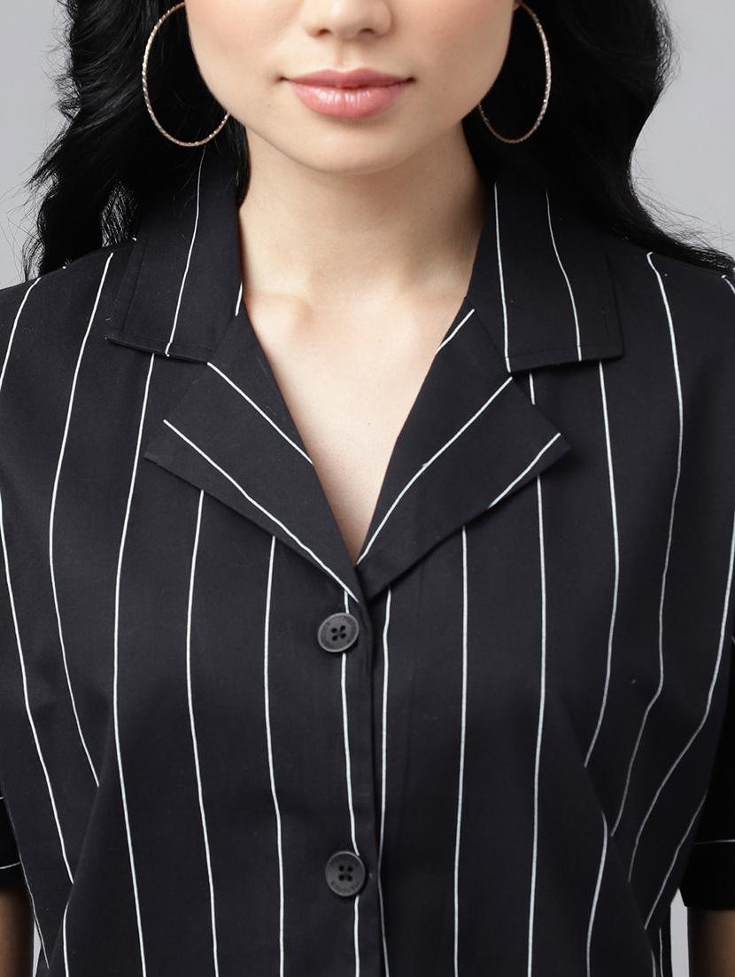 women striped lapel collar regular fit shirt - 22038660 - Standard Image - 4