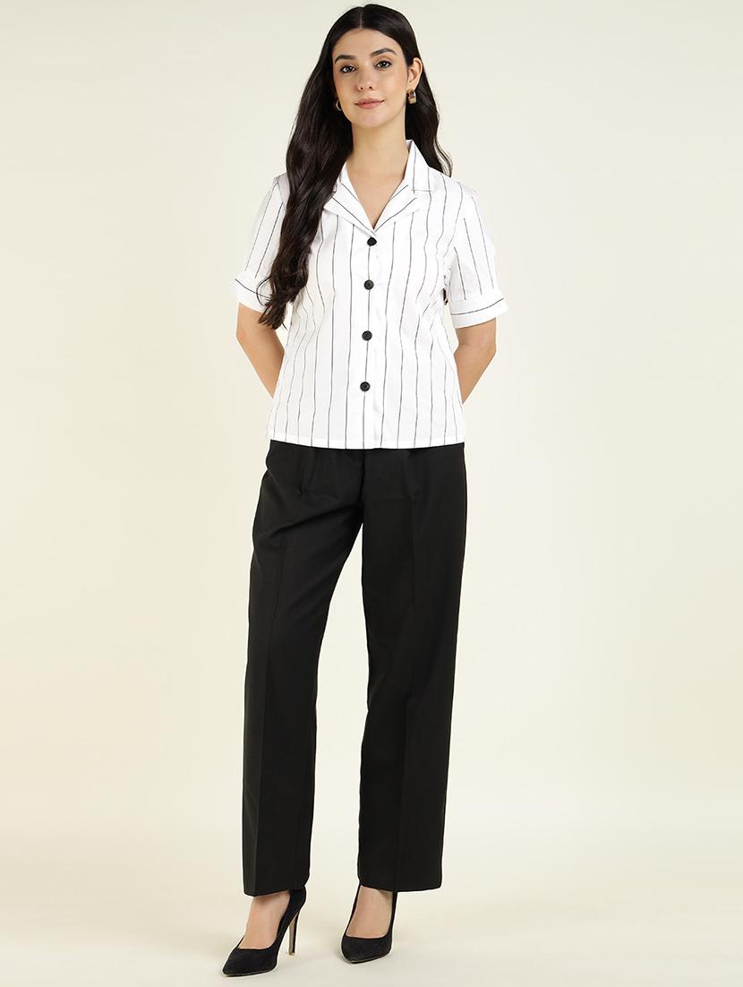 women striped lapel collar regular fit shirt - 22038662 - Standard Image - 4