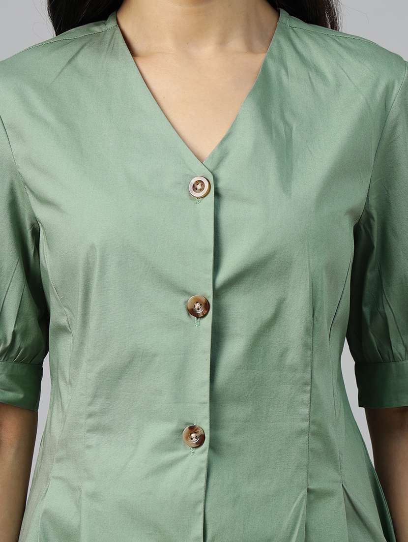 women solid puff sleeve regular fit shirt - 22038671 -  Standard Image - 4