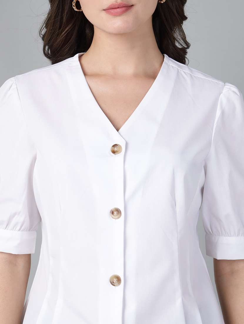 women solid puff sleeve regular fit shirt - 22038672 -  Standard Image - 4