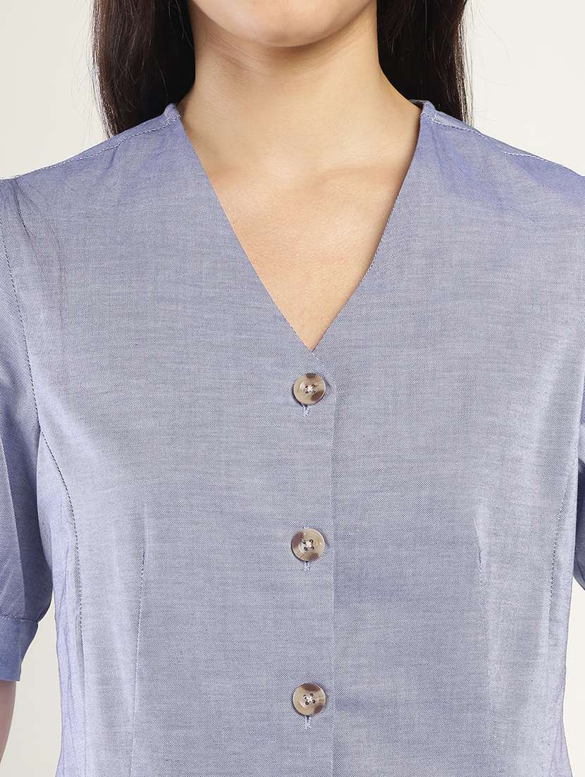 women solid puff sleeve regular fit shirt - 22038675 -  Standard Image - 4