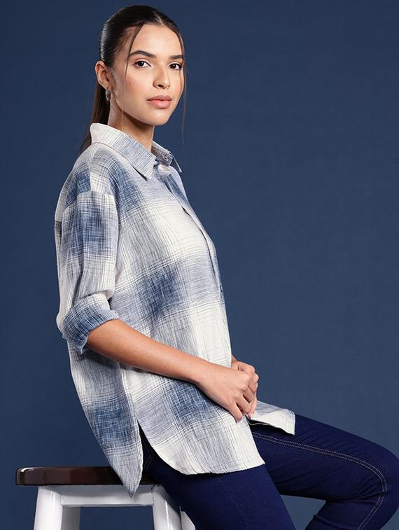 women checkered collared long sleeves shirt - 22038687 - Standard Image - 1