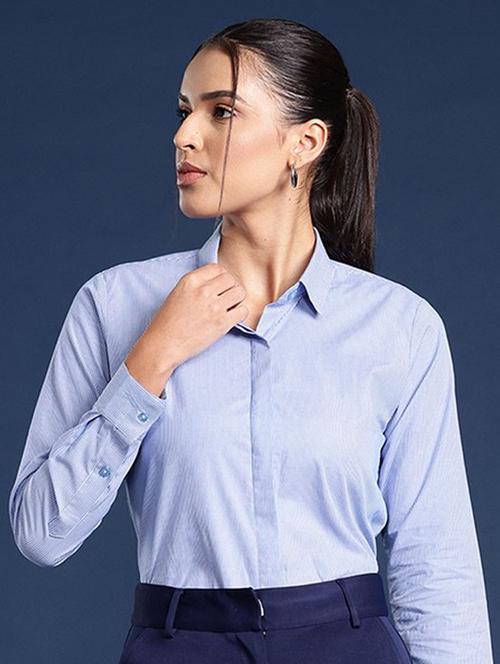 women striped collared long sleeve shirt - 22038689 - Standard Image - 0