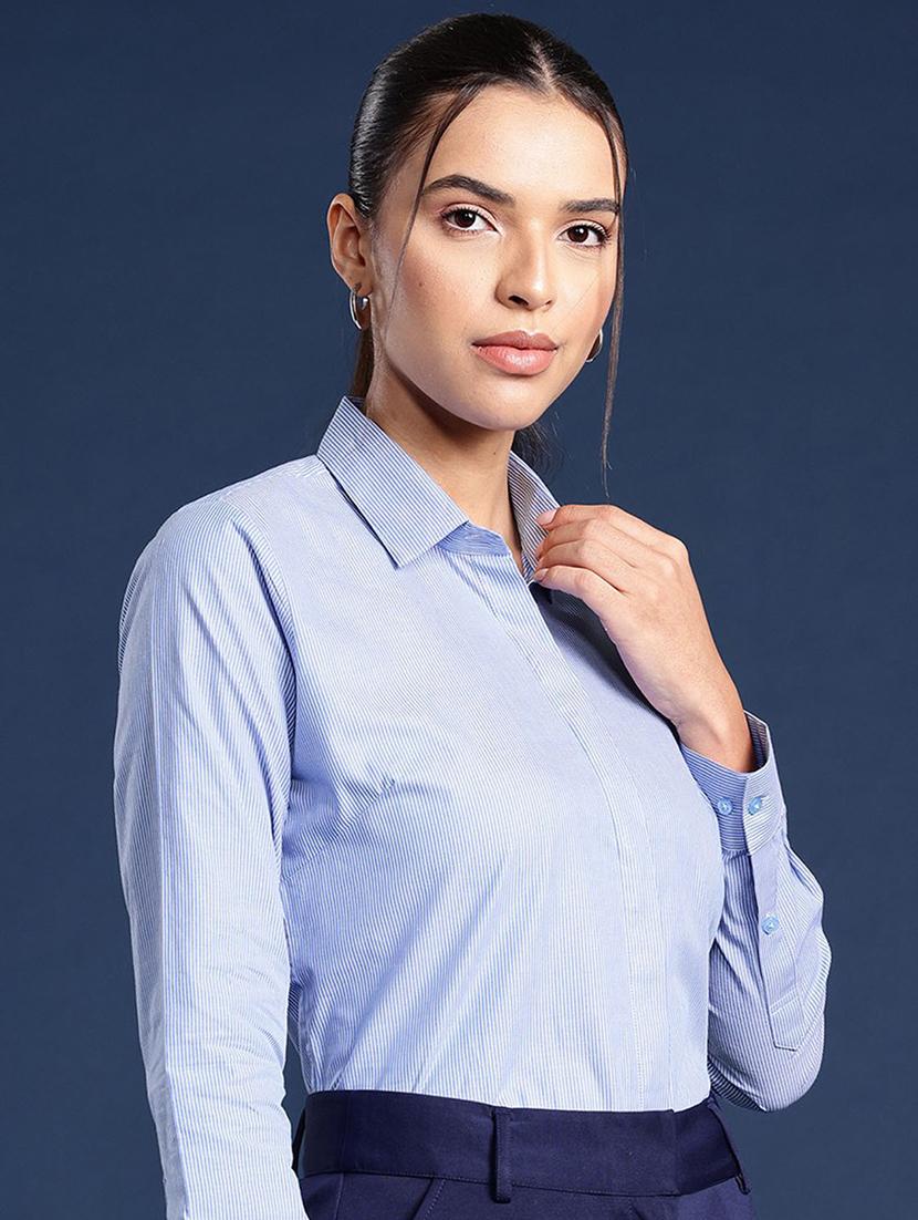 women striped collared long sleeve shirt - 22038689 - Standard Image - 1