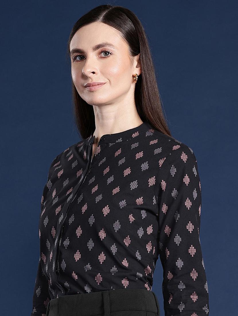 women printed mandarin collared long sleeves shirt - 22038698 - Standard Image - 1