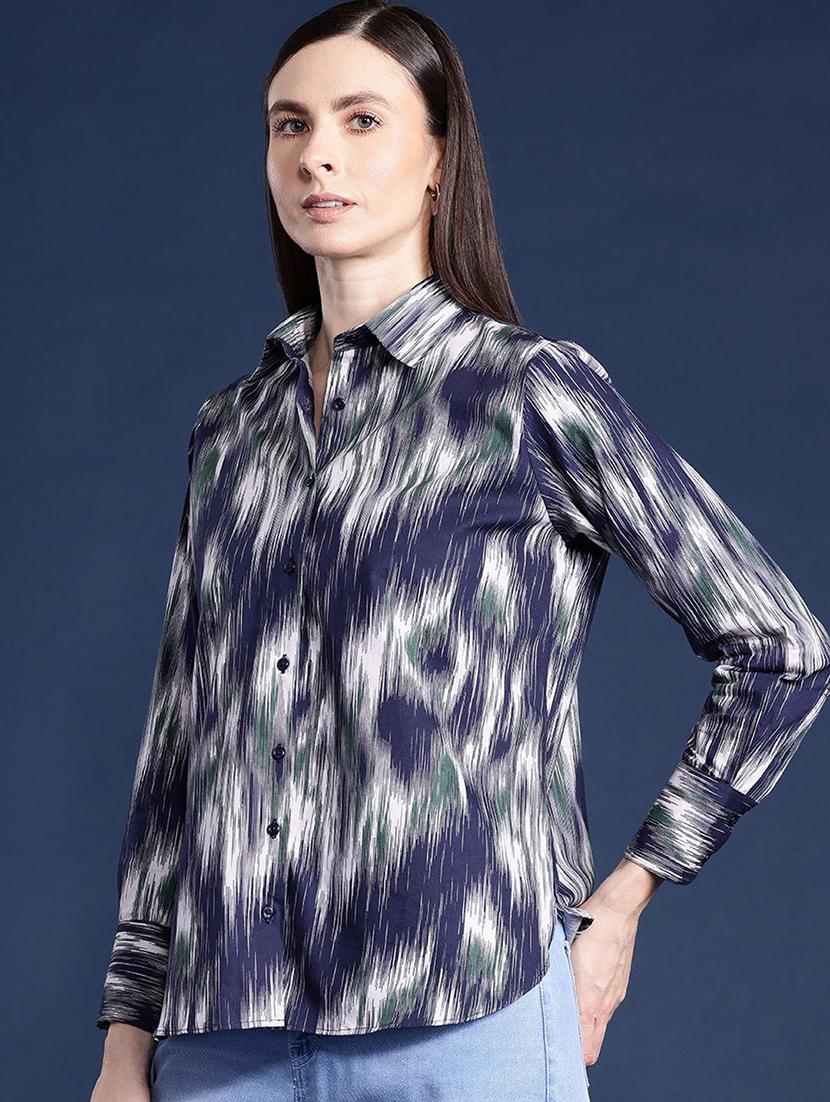 women printed collared long sleeves shirt - 22038704 - Standard Image - 1