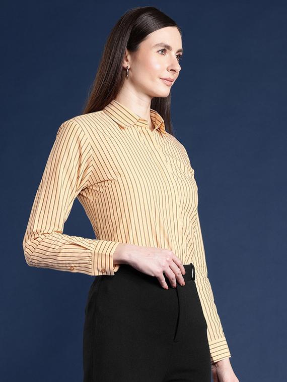 women striped collared long sleeve shirt - 22038707 - Standard Image - 1
