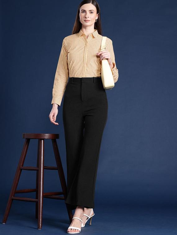 women striped collared long sleeve shirt - 22038707 - Standard Image - 4