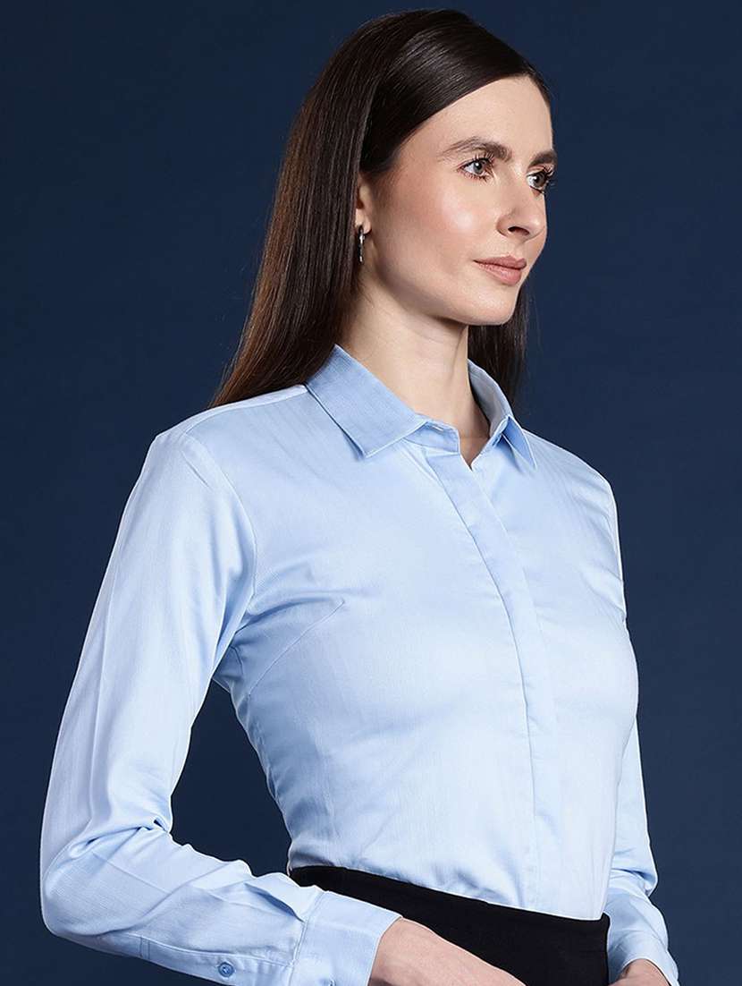 women solid collared long sleeve shirt - 22038715 - Standard Image - 1