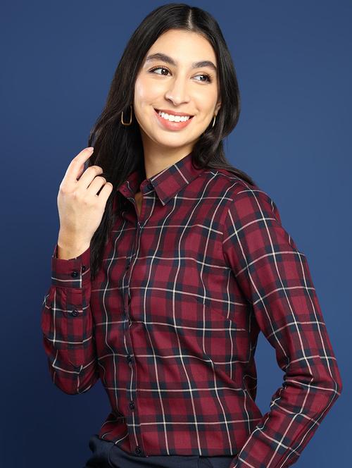 women checkered collared long sleeves shirt - 22038722 -  Standard Image - 0