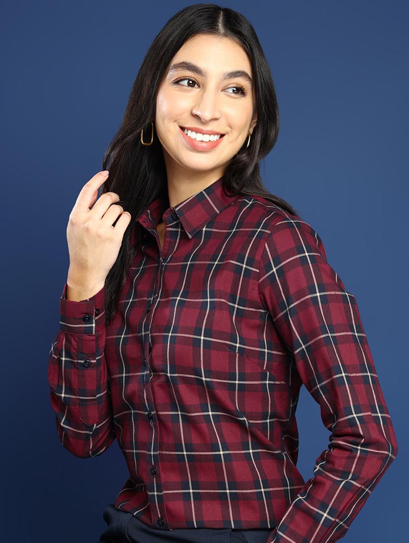 women checkered collared long sleeves shirt - 22038722 -  Zoom Image - 0
